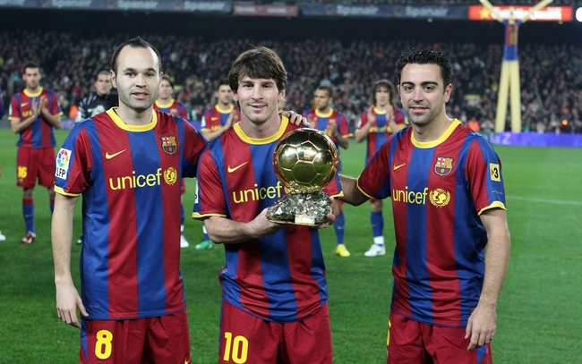 កីឡាករ&nbsp; Andrés Iniesta, Lionel Messi និង Xavi